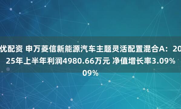 优配资 申万菱信新能源汽车主题灵活配置混合A：2025年上半年利润4980.66万元 净值增长率3.09%